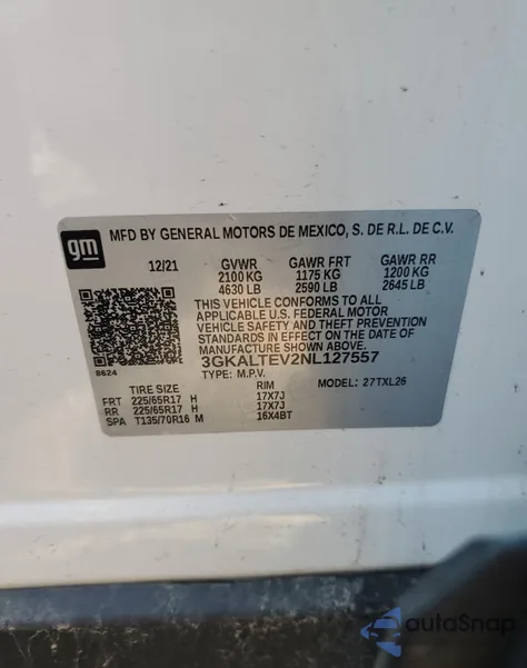 2022 GMC Terrain Sle from USA, damaged, VIN 3GKALTEV2NL127557